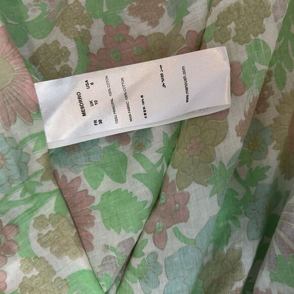 Manoush Women's Smocked Floral Mini Sundress Dress Green Size 38 US 6 M - Picture 6 of 9